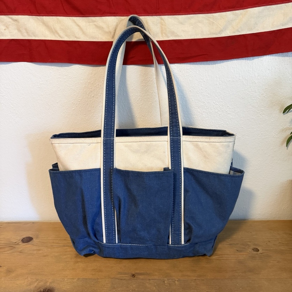 Vintage L.L. Bean Boat And Tote Denim Canvas 6 Pockets Original Bag Garden - Picture 4 of 11